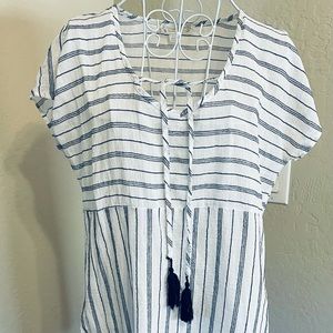 Striped Blue and White Top with tie front NWOT